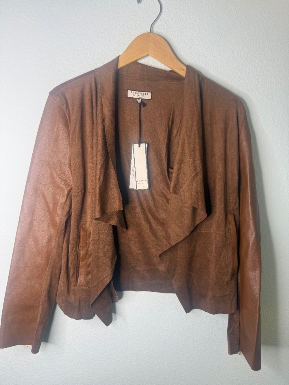 NWT Bagatelle Faux Leather and Faux Suede Draped Open Jacket